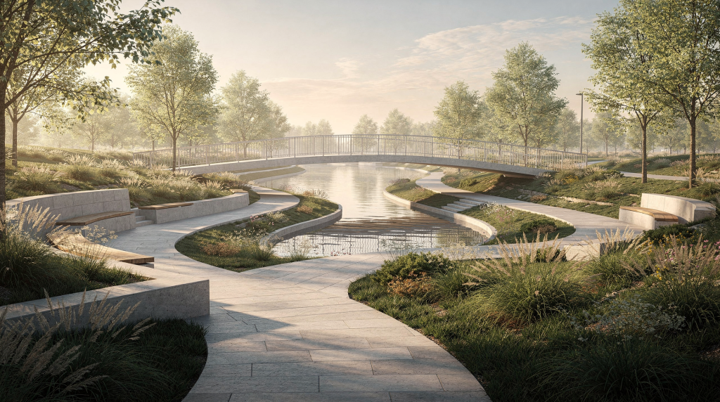 Bridges, Terraces, and Pathways in Conceptual Landscape Design